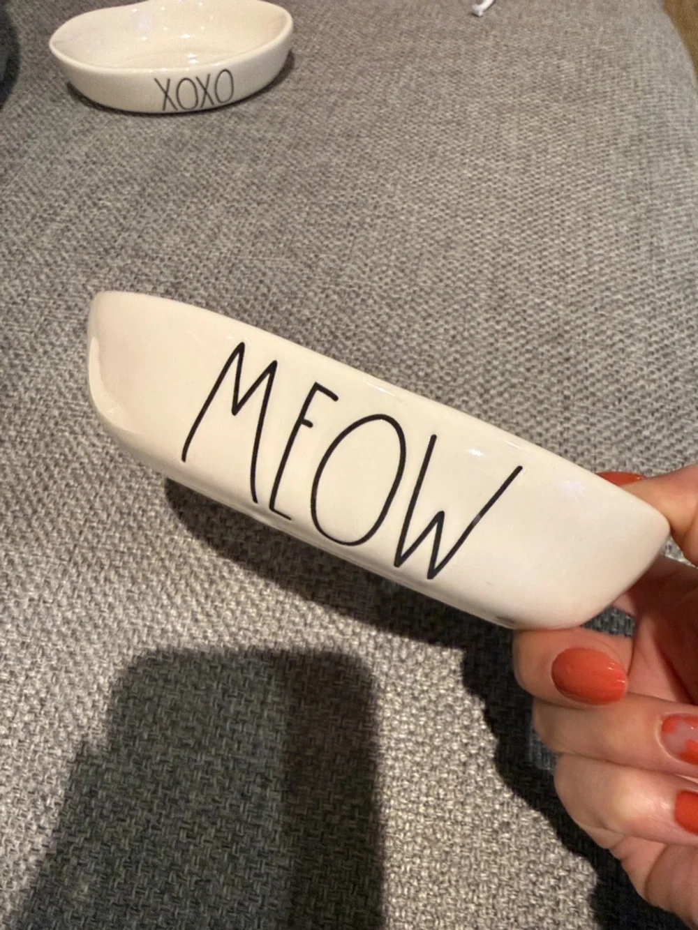 Rae Dunn Set of 3 White Ceramic Cat Bowls with Black Lettering